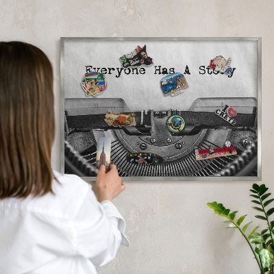 Tablica na magnesy z wakacji w ramie srebrnej Maszyna vintage