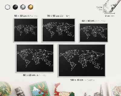 Tablica metalowa na magnesy srebrna rama Mapa świata