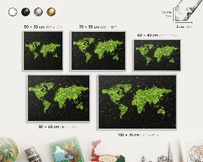 Tablica na ścianę na magnesy w srebrnej ramie Zielona mapa