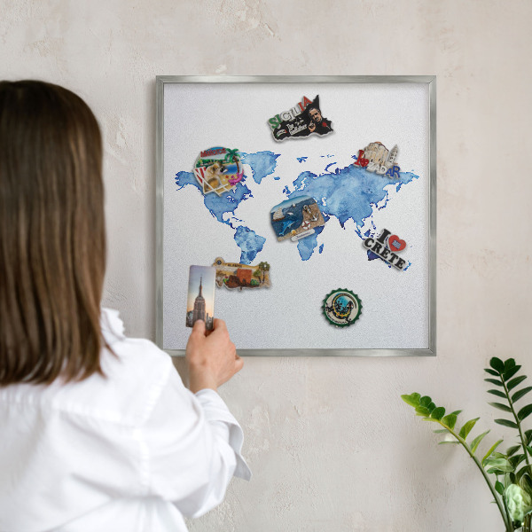 Tablica na magnesy z wakacji w ramie srebrnej Akwarelowa mapa