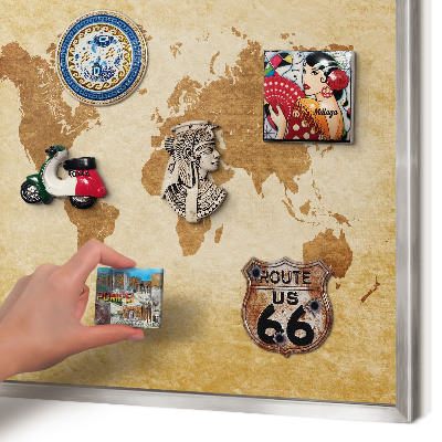 Tablica na ścianę na magnesy w srebrnej ramie Mapa vintage