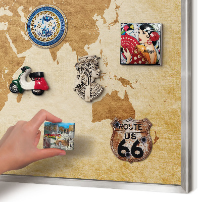 Tablica na ścianę na magnesy w srebrnej ramie Mapa vintage