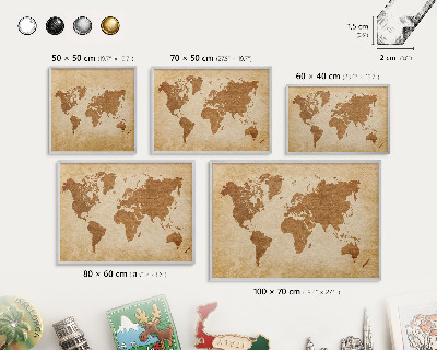 Tablica na ścianę na magnesy w srebrnej ramie Mapa vintage