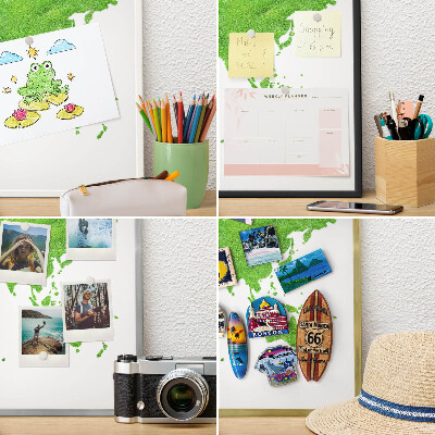 Tablica na ścianę na magnesy w srebrnej ramie Zielona mapa