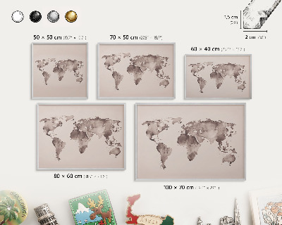 Tablica na magnesy z wakacji w ramie srebrnej Mapa świata