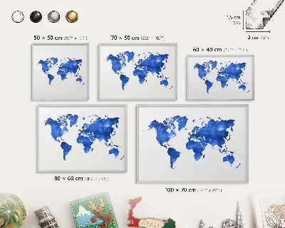 Tablica na ścianę na magnesy w srebrnej ramie Mapa świata