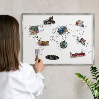 Tablica na magnesy z wakacji w ramie srebrnej Mapa konturowa
