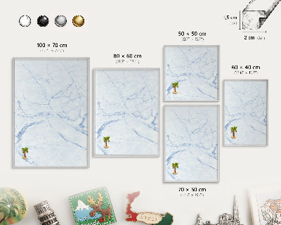 Tablica na magnesy z wakacji w ramie srebrnej Marmurowy design