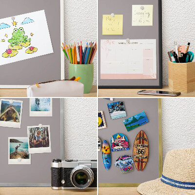 Tablica na ścianę na magnesy w srebrnej ramie Popielata szarość