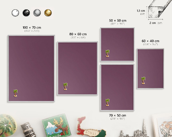 Tablica metalowa na magnesy srebrna rama Kolor purpurowy