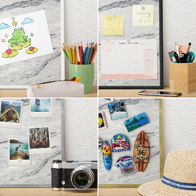 Tablica na ścianę na magnesy w srebrnej ramie Szara elegancja