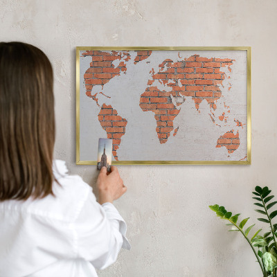 Tablica na magnesy złota rama Ceglana mapa