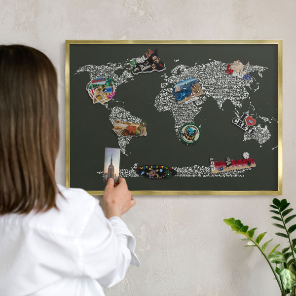 Tablica na magnesy w ramie złotej Mapa tekstowa