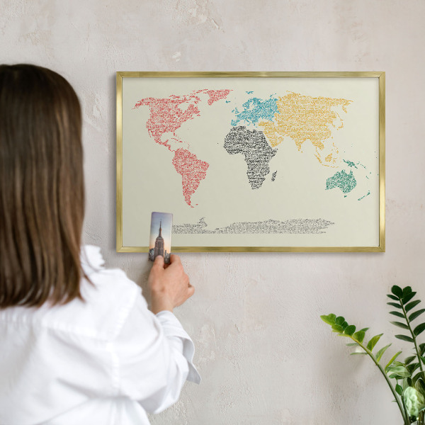 Tablica na magnesy złota rama Mapa świata