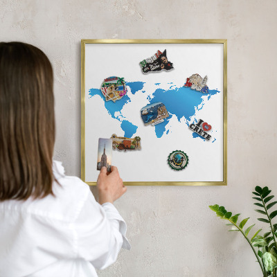 Tablica na magnesy w ramie złotej Mapa świata