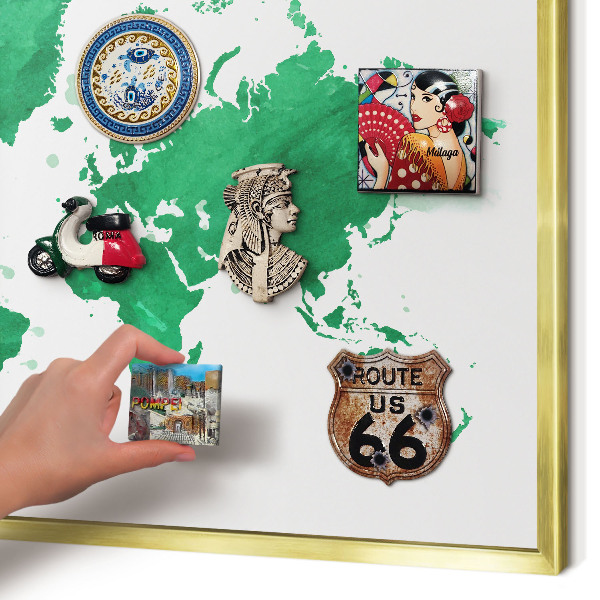 Tablica na magnesy złota rama Zielona mapa