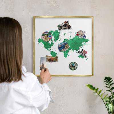 Tablica na magnesy złota rama Zielona mapa