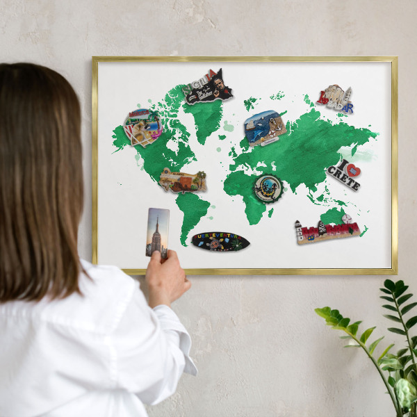 Tablica na magnesy złota rama Zielona mapa