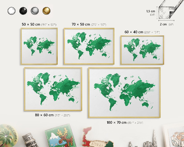 Tablica na magnesy złota rama Zielona mapa