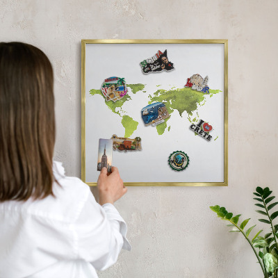 Tablica na magnesy w ramie złotej Zielona mapa