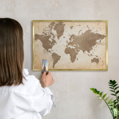 Tablica na magnesy złota rama Mapa świata