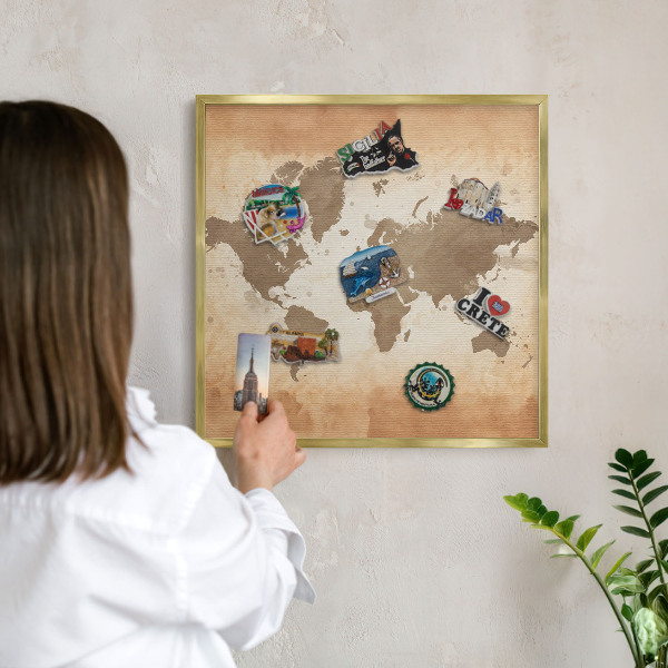 Tablica na magnesy złota rama Mapa świata