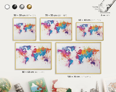 Tablica na magnesy z podróży w złotej ramie Kolorowa mapa