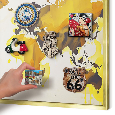 Tablica na magnesy w ramie złotej Mapa świata