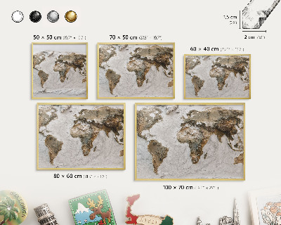 Tablica na magnesy w ramie złotej Reliefowa mapa