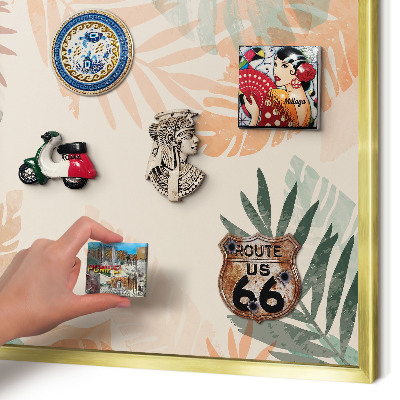 Tablica na magnesy z podróży w złotej ramie Tropikalne liście