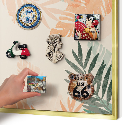 Tablica na magnesy z podróży w złotej ramie Tropikalne liście