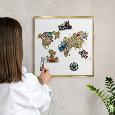Tablica na magnesy w ramie złotej Mapa świata