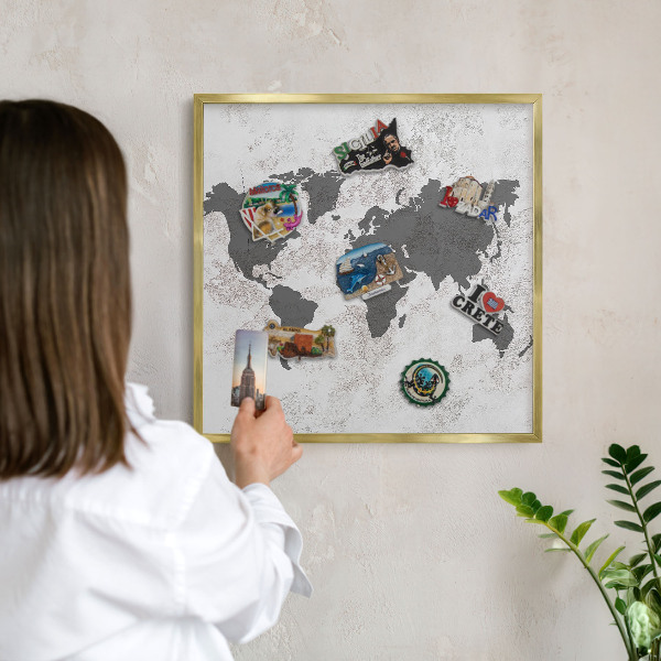 Tablica na magnesy złota rama Mapa świata