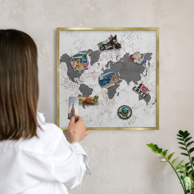 Tablica na magnesy złota rama Mapa świata
