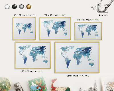 Tablica na magnesy z podróży w złotej ramie Akwarelowa mapa