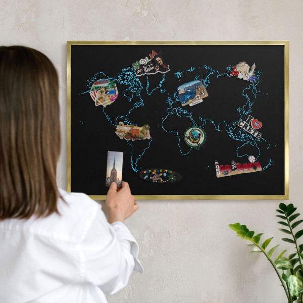 Tablica na magnesy złota rama Mapa świata