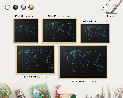 Tablica na magnesy złota rama Mapa świata
