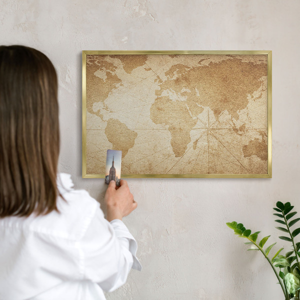 Tablica na magnesy złota rama Stara mapa