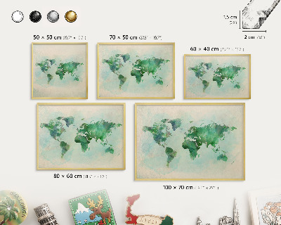 Tablica na magnesy z podróży w złotej ramie Mapa świata