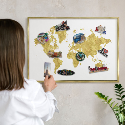 Tablica na magnesy złota rama Mapa świata