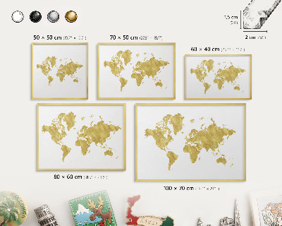 Tablica na magnesy złota rama Mapa świata