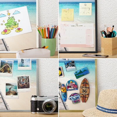 Tablica na magnesy w ramie złotej Molo ocean