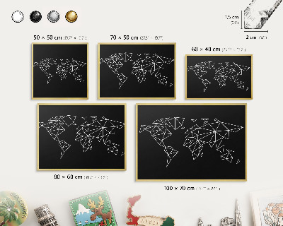 Tablica na magnesy z podróży w złotej ramie Mapa świata