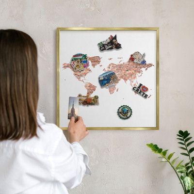 Tablica na magnesy w ramie złotej Ceglana mapa