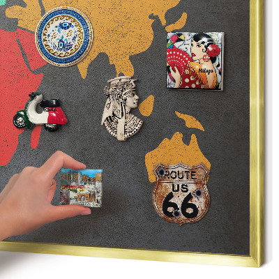 Tablica na magnesy złota rama Kolorowa mapa