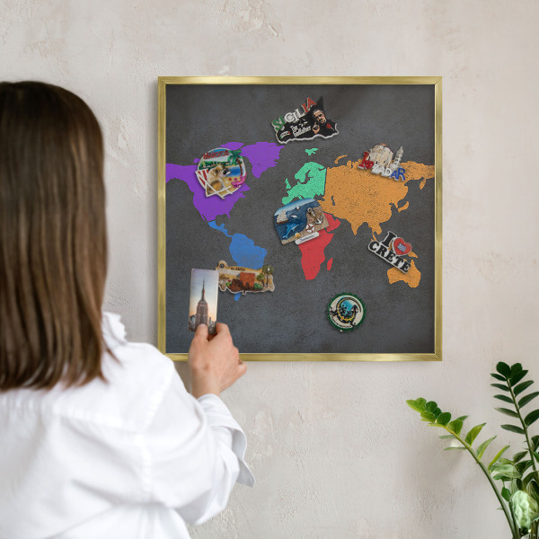 Tablica na magnesy złota rama Kolorowa mapa