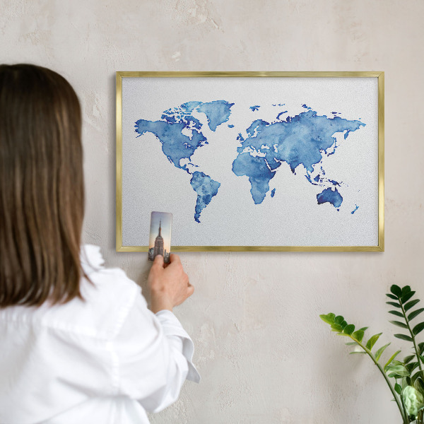 Tablica na magnesy złota rama Akwarelowa mapa