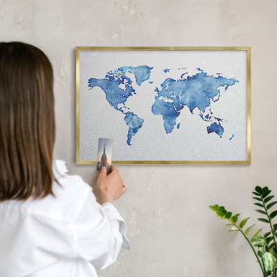 Tablica na magnesy złota rama Akwarelowa mapa