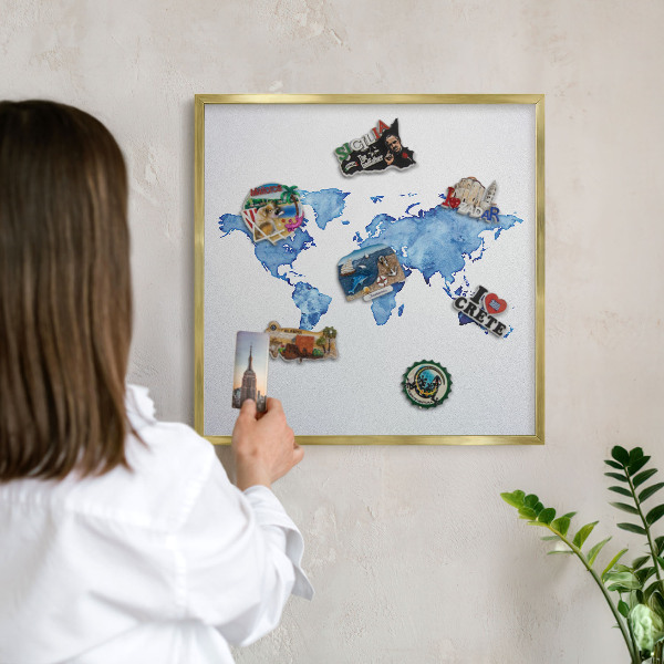 Tablica na magnesy złota rama Akwarelowa mapa