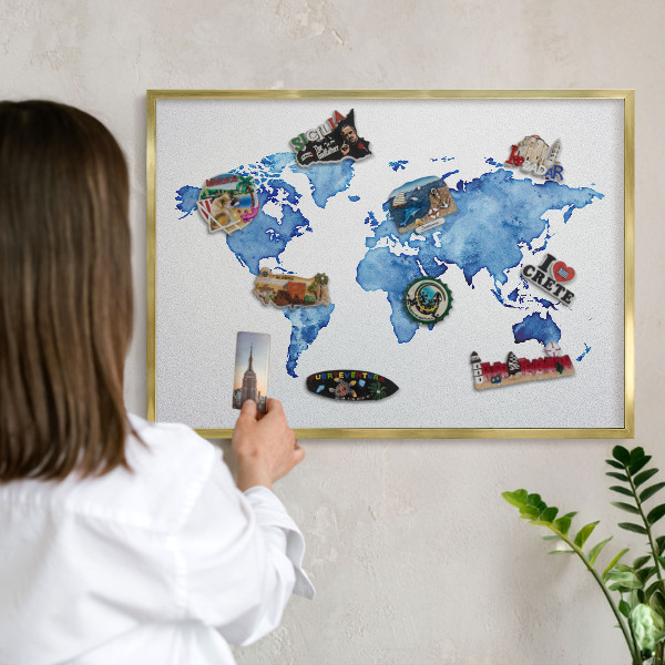 Tablica na magnesy złota rama Akwarelowa mapa